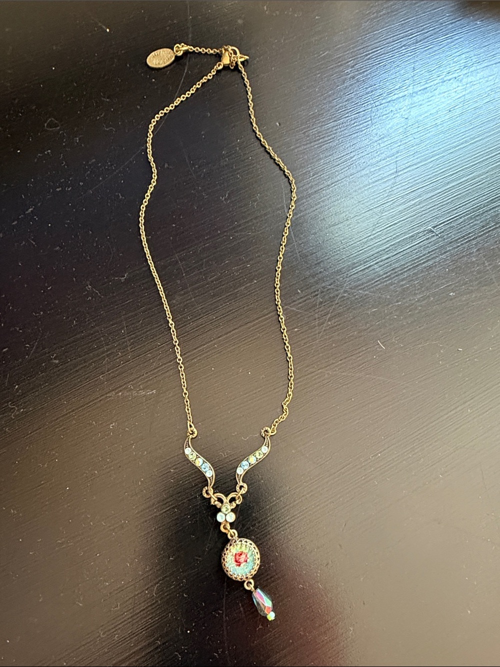 Michal Negrin Gold-Tone Necklace with Red and Iridescent Crystals